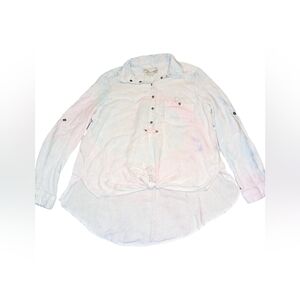 Softest Shirt Ever! Vintage Havana Dip Dye Pink/Cream/Blue Button Up Shirt